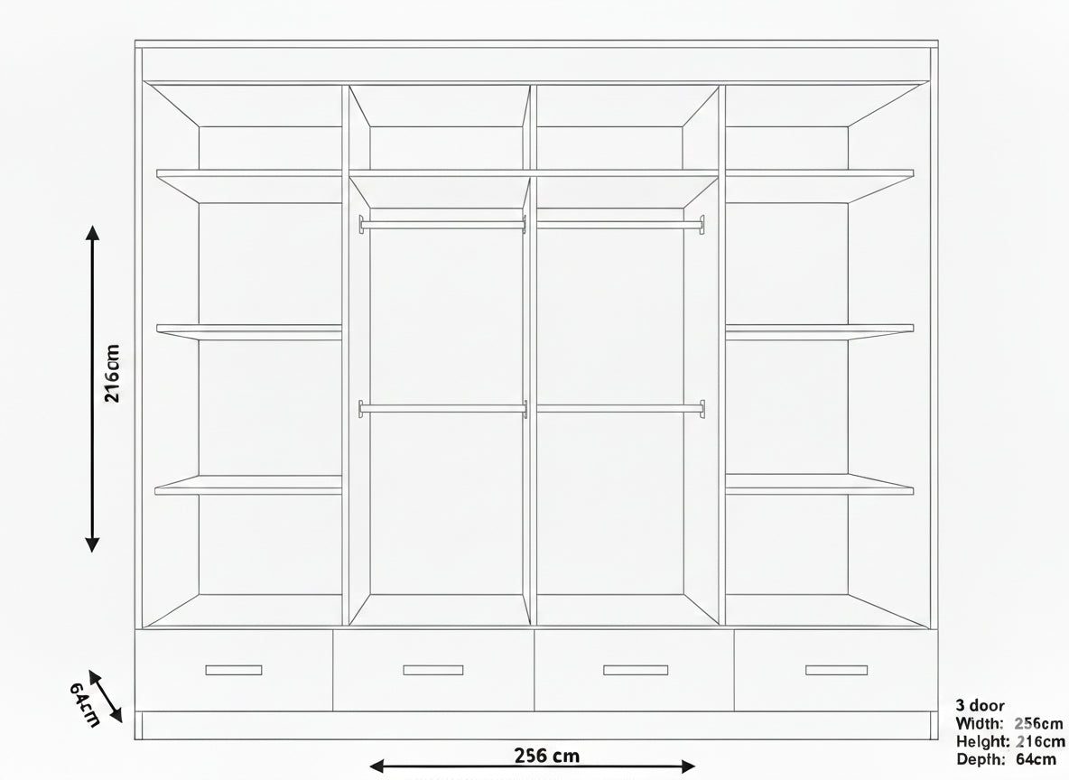 Florence Golden Sliding Wardrobe – High Gloss with Golden Accents (LED Included)