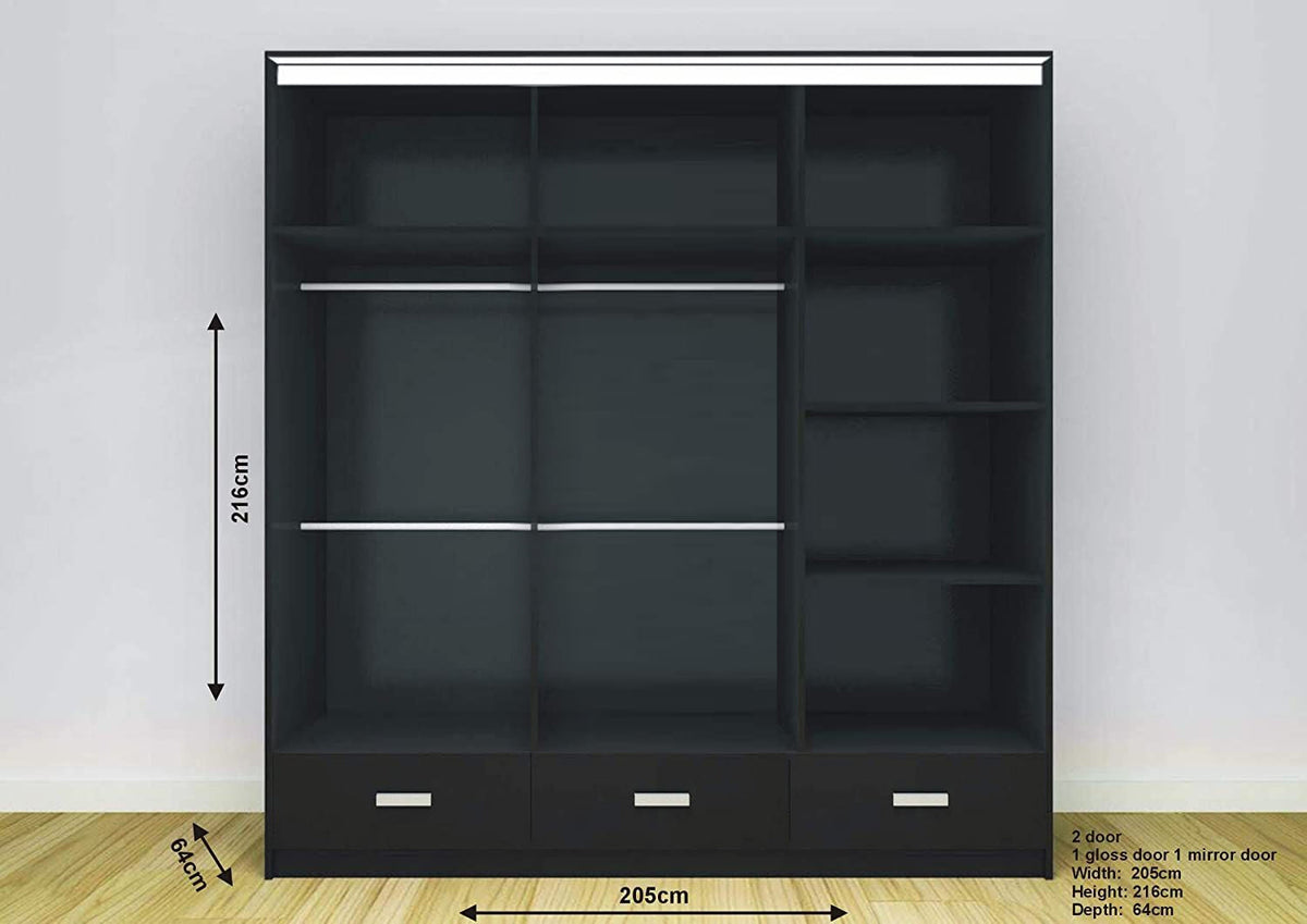 Florence Sliding Wardrobe – High Gloss (LED Included)