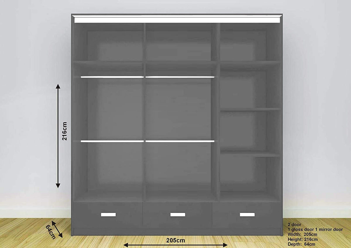 Florence Sliding Wardrobe – High Gloss (LED Included)