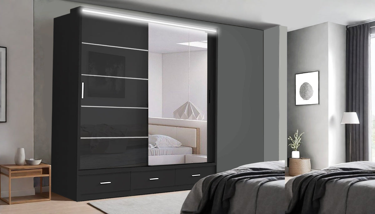 Florence Sliding Wardrobe – High Gloss (LED Included)