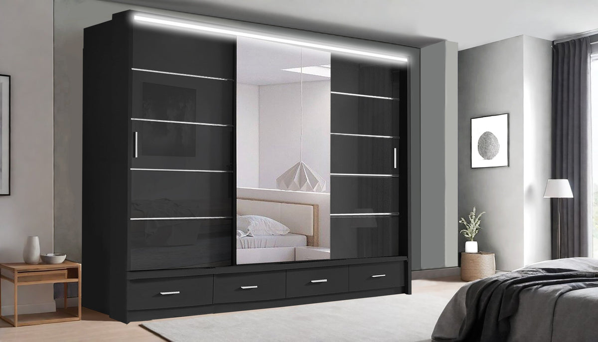 Florence Sliding Wardrobe – High Gloss (LED Included)