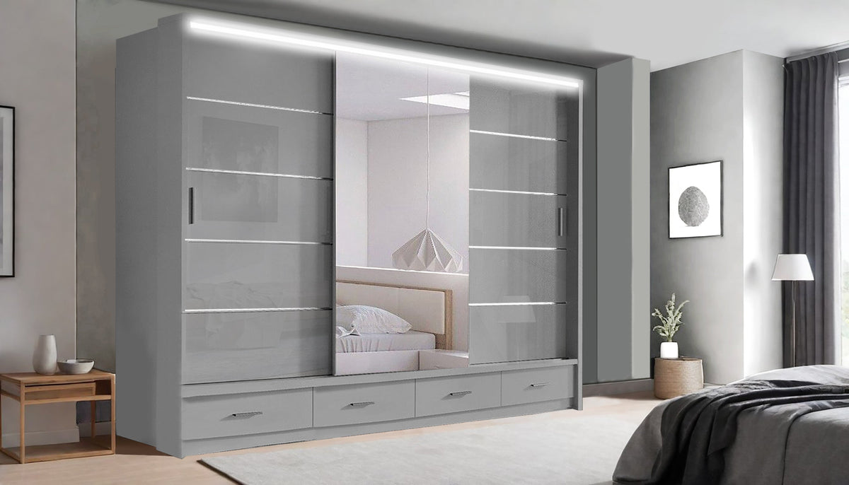 Florence Sliding Wardrobe – High Gloss (LED Included)