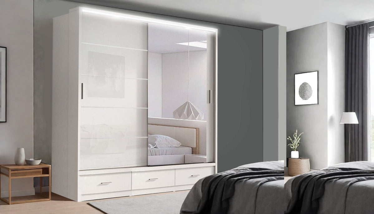 Florence Sliding Wardrobe – High Gloss (LED Included)