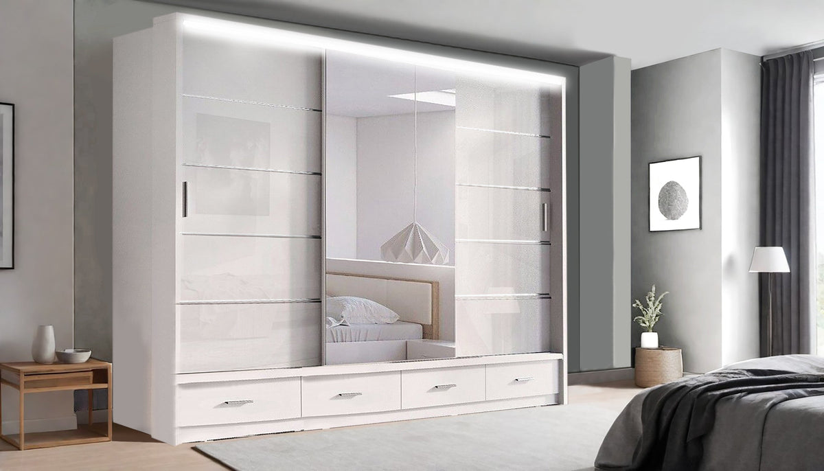 Florence Sliding Wardrobe – High Gloss (LED Included)