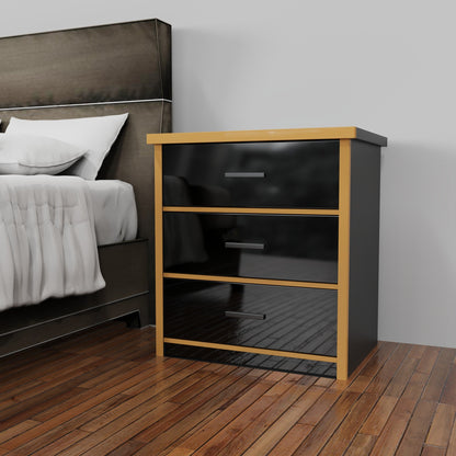 Bedside Tables (Set of 2) Black Gloss with Gold Accents