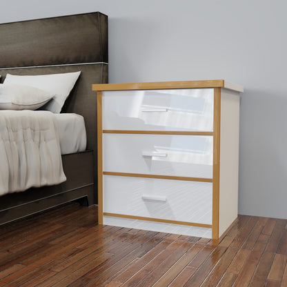 Bedside Tables (Set of 2) White Gloss with Gold Accents
