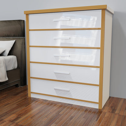Chest of Drawers White Gloss with Gold Accents